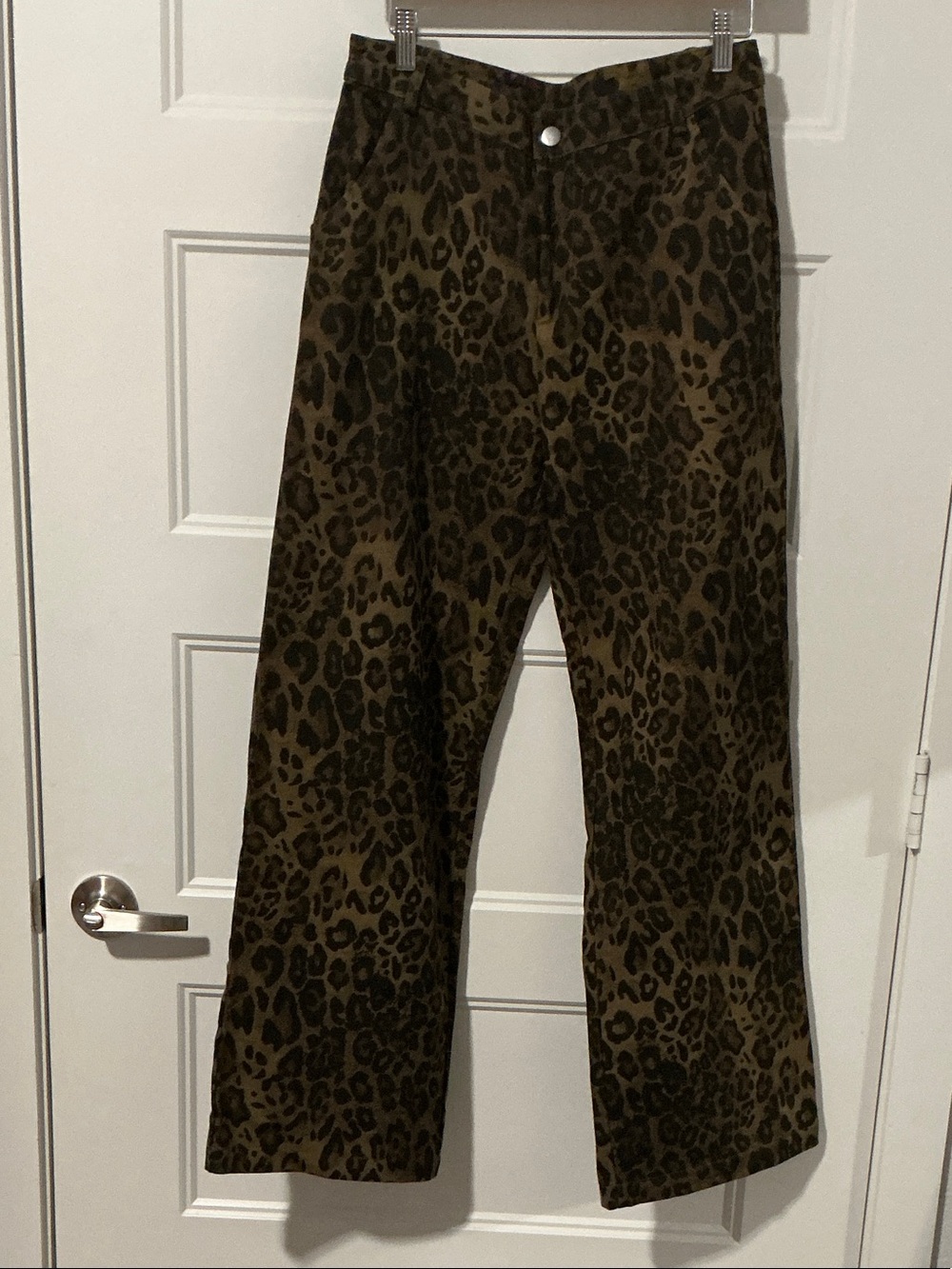 Women’s Wide Leg Leopard Print Jeans - Olive Brown